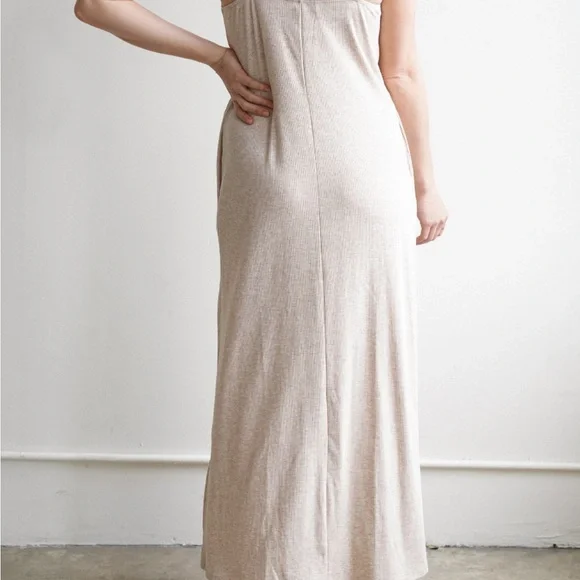 Carly Jean Los Angeles Oatmeal Heather Maxi Slip Dress WITH POCKETS - Picture 4 of 8